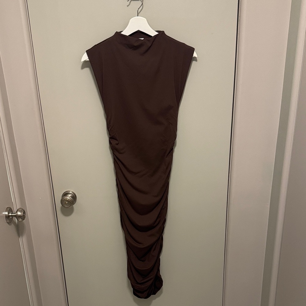 Crescent Chic Chocolate Midi Dress